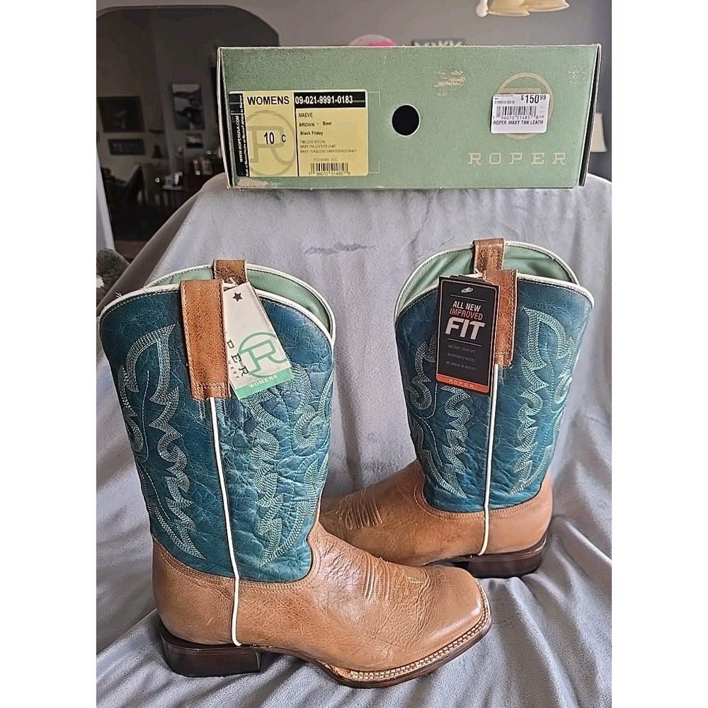 Roper Women's Black Friday Maeve Cowgirl Boot Tan Leather Embroidered Size 10 C